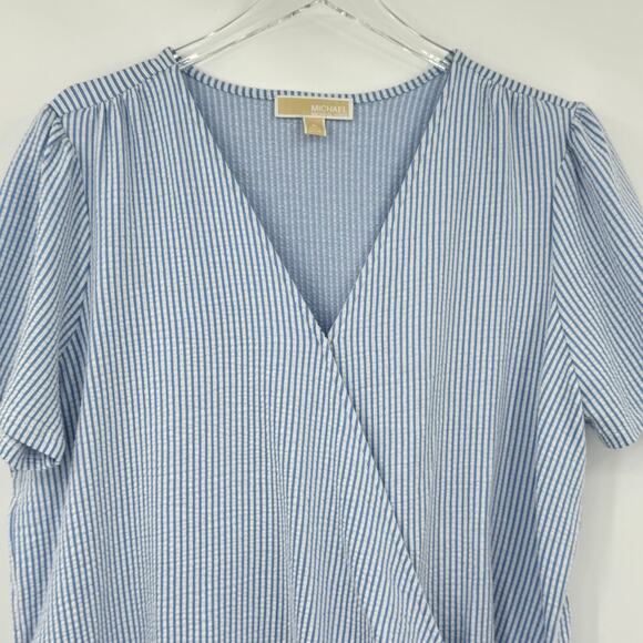 Michael Kors blouse XL faux wrap side tie blue white stripe nautical beach - Picture 3 of 9